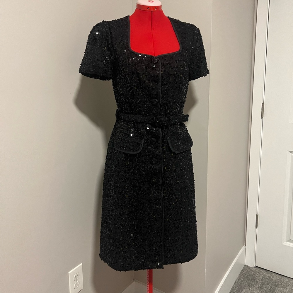 Donna Karan Black Sequin Midi Dress